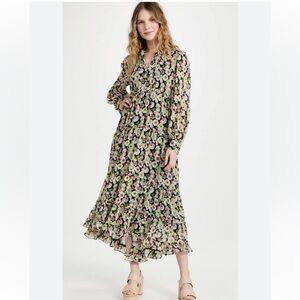 CINQ À SEPT Lucille Tiered Floral Midi-Dress size 2